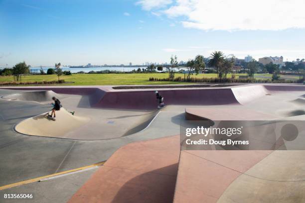 morning skate in st kilda - port phillip bay stock pictures, royalty-free photos & images