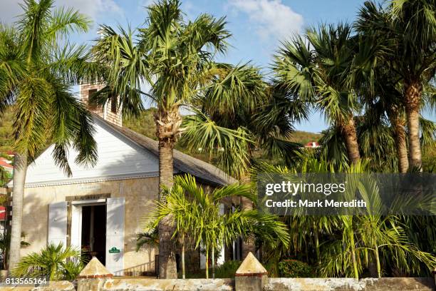 st bartholomew's anglican church in saint barthélemy - gustavia harbour stock pictures, royalty-free photos & images