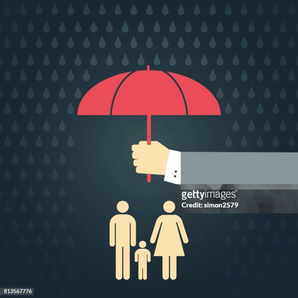 family protection concept - mother protecting from rain stock illustrations