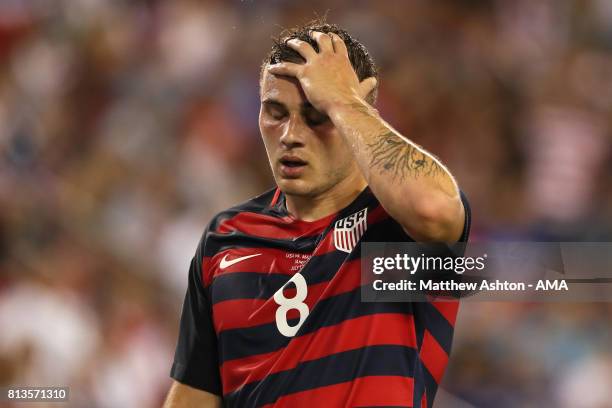 Jordan Morris of the United States reacts during the 2017 CONCACAF Gold Cup Group B match between the United States and Martinique at Raymond James...