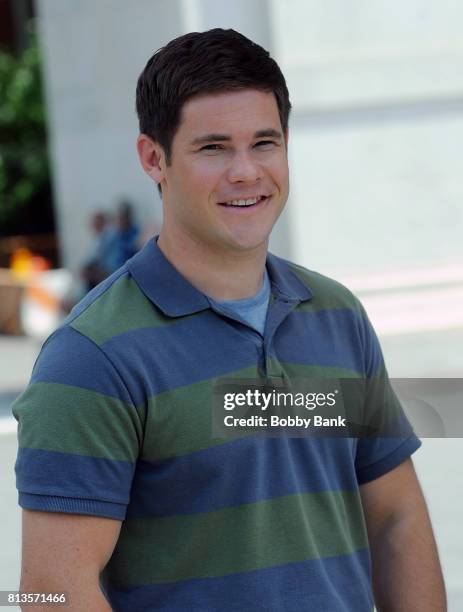 Adam Devine on the movie set of "Isn't It Romantic" in Washington Square Park on July 12, 2017 in New York City.