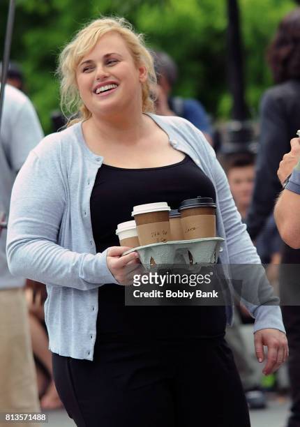 Rebel Wilson on the movie set of "Isn't It Romantic" in Washington Square Park on July 12, 2017 in New York City.