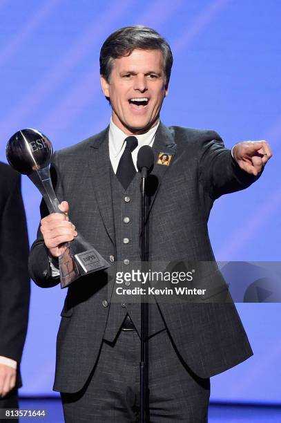 Special Olympics Chairman Timothy Shriver accepts the Arthur Ashe Courage Award on behalf of his late mother, Special Olympics founder Eunice Kennedy...