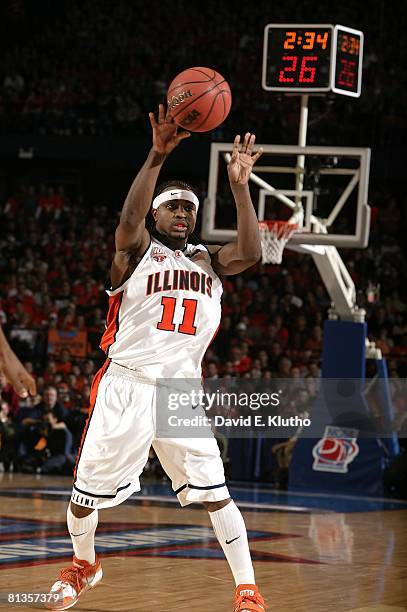 College Basketball: NCAA playoffs, Illinois Dee Brown in action, making pass vs Arizona, Rosemont, IL 3/26/2005