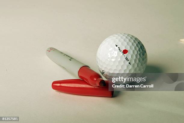 Golf: Closeup Titleist ball, equipment with Sharpie marker at Ridgeway CC, Germantown, TN 7/5/2005