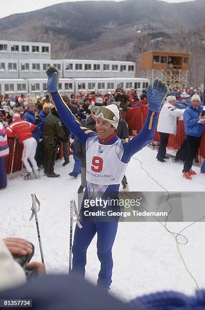 Alping Skiing: 1980 Winter Olympics, Sweden Ingemar Stenmark victorious during Giant Slalom competition, Lake Placid, NY 2/13/1980--2/24/1980