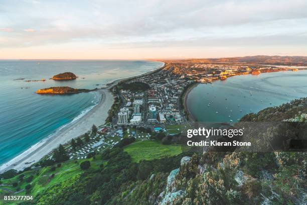 mt mauao 'the mount', mount maunganui - mount maunganui stock pictures, royalty-free photos & images