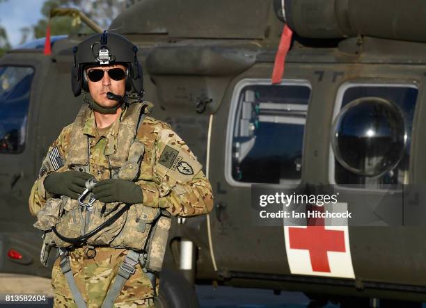 Mick Albright who is a Blackhawk medivac pilot with the 3-25th Aviation Regiment poses at the Williamson airfied in the Shoalwater Bay Training Area...