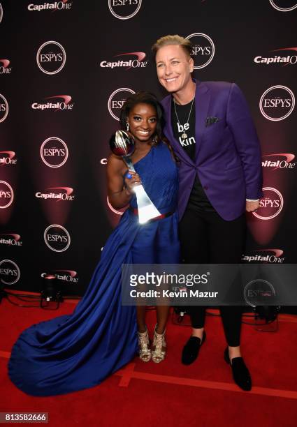 Gymnast Simone Biles and former soccer player Abby Wambach attend The 2017 ESPYS at Microsoft Theater on July 12, 2017 in Los Angeles, California.