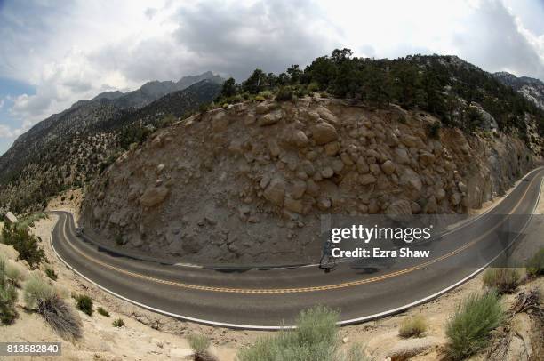 Michelle Payne walks to the Whitney Portal with a member of her support crew during the STYR Labs Badwater 135 on July 12, 2017 in Death Valley,...