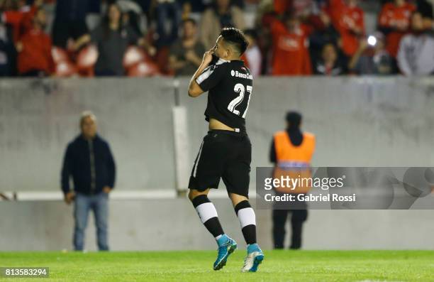 Ezequiel Barco of Independiente celebrates after scoring the second goal of his team during the first leg match between Independiente and Deportes...