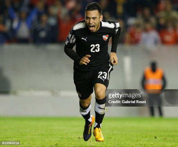 Nery Andres Dominguez of Independiente celebrates after scoring the fourth goal of his team during the first leg match between Independiente and...