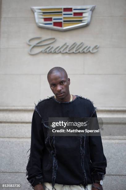 Young Paris is seen attending Kenneth Ning at Cadillac House during Men's New York Fashion Week wearing ANDREA CREWS on July 12, 2017 in New York...