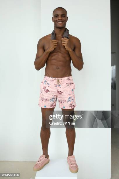 Model poses at the Thorsun Men's and Women's Spring/Summer 2018 presentation on July 12, 2017 in New York City.