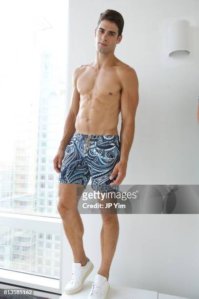Model poses at the Thorsun Men's and Women's Spring/Summer 2018 presentation on July 12, 2017 in New York City.