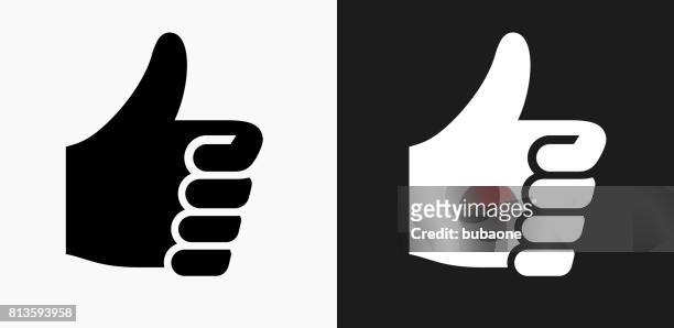 thumbs up icon on black and white vector backgrounds - thumbs up stock illustrations