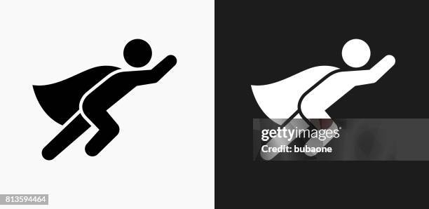 superhero icon on black and white vector backgrounds - cape garment stock illustrations