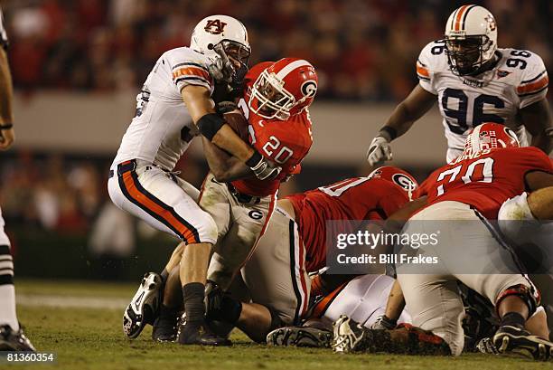 College Football: Georgia Thomas Brown in action during tackle vs Auburn, Athens, GA