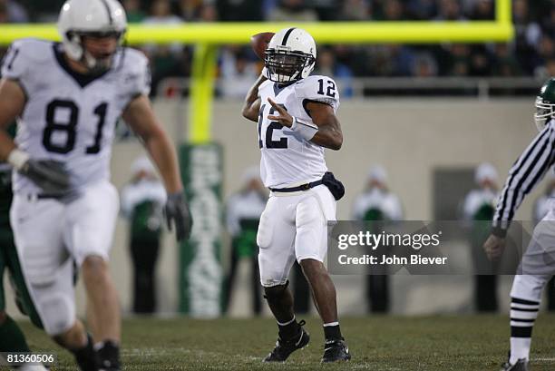 College Football: Penn State QB Michael Robinson in action, making pass vs Michigan State, East Lansing, MI