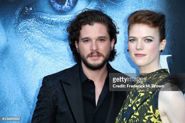 Actors Kit Harington and Rose Leslie attend the premiere of HBO's "Game Of Thrones" season 7 at Walt Disney Concert Hall on July 12, 2017 in Los...