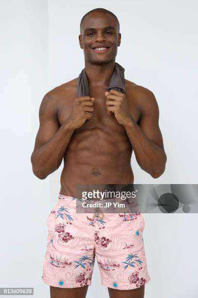 Model poses at the Thorsun Men's and Women's Spring/Summer 2018 presentation on July 12, 2017 in New York City.