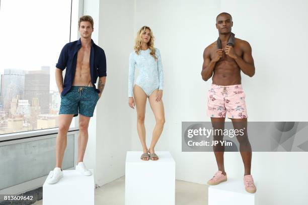Models pose at the Thorsun Men's and Women's Spring/Summer 2018 presentation on July 12, 2017 in New York City.