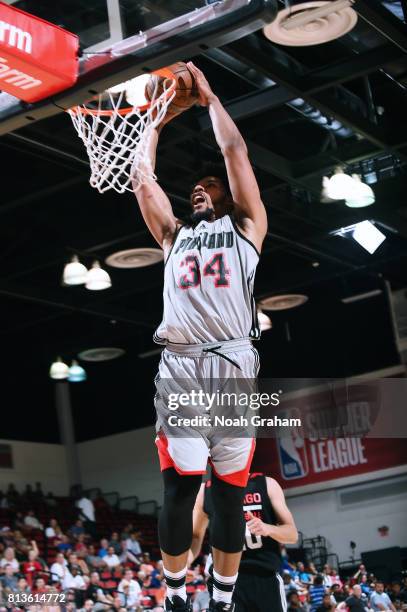 Keith Benson of the Portland Trail Blazers dunks against the Chicago Bulls during the 2017 Summer League on July 12, 2017 at the Cox Pavilion in Las...