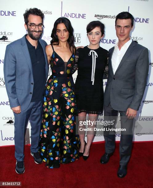 Actors Jay Duplass, Jenny Slate, Abby Quinn and Finn Wittrock attend the premiere of Amazon Studios' "Landline" at ArcLight Hollywood on July 12,...
