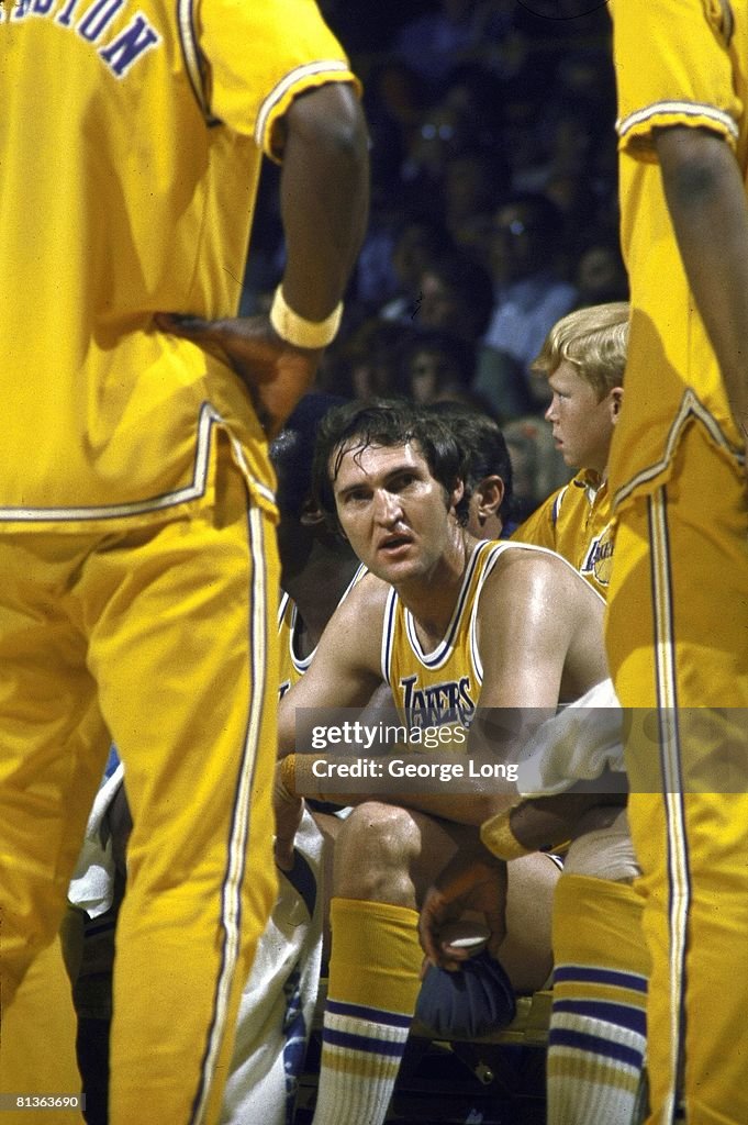NBA Playoffs, Los Angeles Lakers Jerry West on bench during game vs