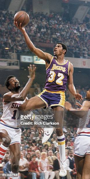 Basketball: NBA Finals, Los Angeles Lakers Magic Johnson in action vs Philadelphia 76ers, Philadelphia, PA 5/11/1980