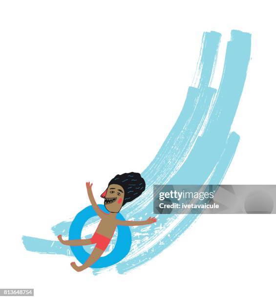 男性在水滑梯上 - pool party 幅插畫檔、美工圖案、卡通及圖標