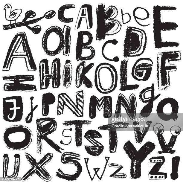 ilustrações de stock, clip art, desenhos animados e ícones de alphabet drawn with crayons - desenho a lápis de cera