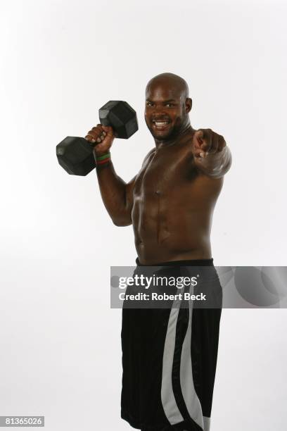 Football: Casual portrait of Atlanta Falcons T,J, Duckett without shirt, showing off abs, San Diego, CA 7/14/2006