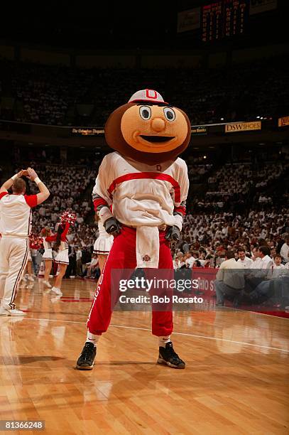 College Basketball: Ohio State Buckeyes Brutus Buckeye mascot during game vs Michigan State, Columbus, OH 1/27/2007