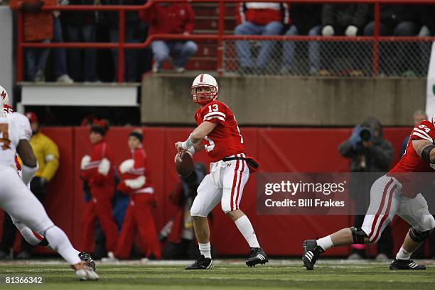 College Football: Nebraska QB Zac Taylor in action, making pass vs Texas, Lincoln, NE