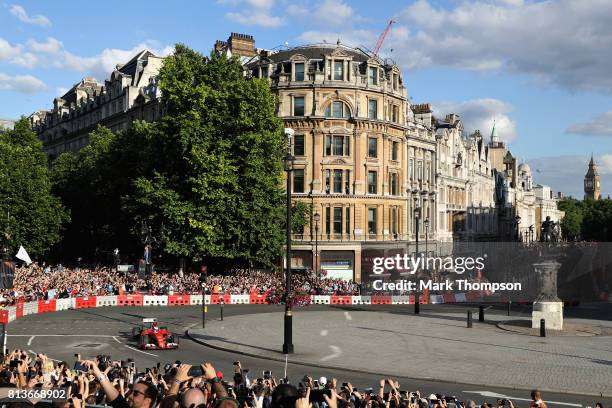 Sebastian Vettel of Germany and Ferrari driving the Ferrari SF15-T during F1 Live London at Trafalgar Square on July 12, 2017 in London, England. F1...