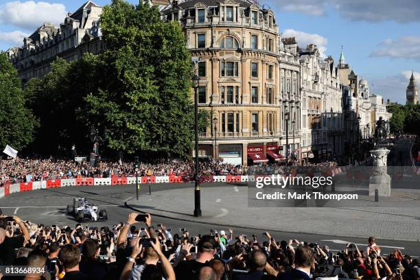 Lance Stroll of Canada and Williams driving the Williams FW36 during F1 Live London at Trafalgar Square on July 12, 2017 in London, England. F1 Live...
