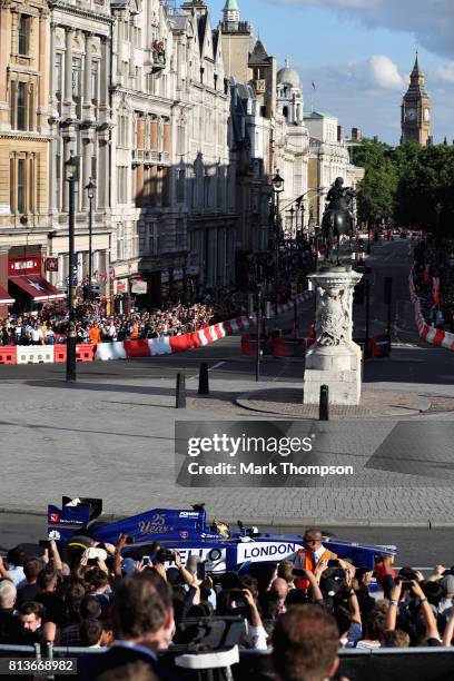 Pascal Wehrlein of Germany and Sauber F1 driving the Sauber C32 during F1 Live London at Trafalgar Square on July 12, 2017 in London, England. F1...