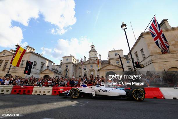 Lance Stroll of Canada and Williams driving the Williams FW36 during F1 Live London at Trafalgar Square on July 12, 2017 in London, England. F1 Live...