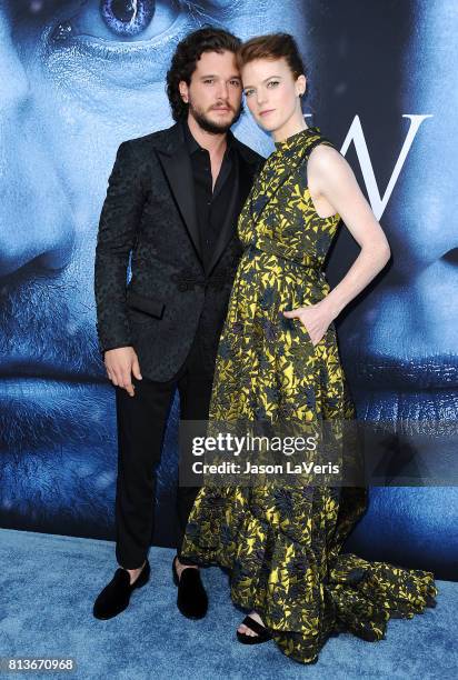 Actor Kit Harington and actress Rose Leslie attend the season 7 premiere of "Game Of Thrones" at Walt Disney Concert Hall on July 12, 2017 in Los...