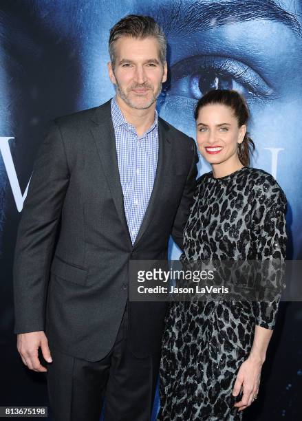 Producer David Benioff and actress Amanda Peet attend the season 7 premiere of "Game Of Thrones" at Walt Disney Concert Hall on July 12, 2017 in Los...