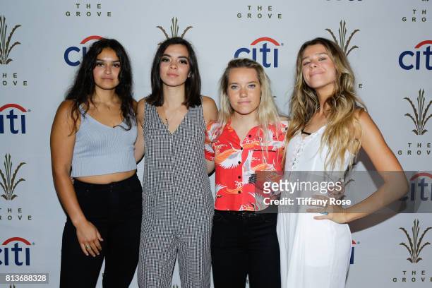 Alisa Ramirez, Cristal Ramirez, Katie Henderson and McKenna Petty of The Aces pose at The Grove Summer Concert Series Presented by Citi at The Grove...