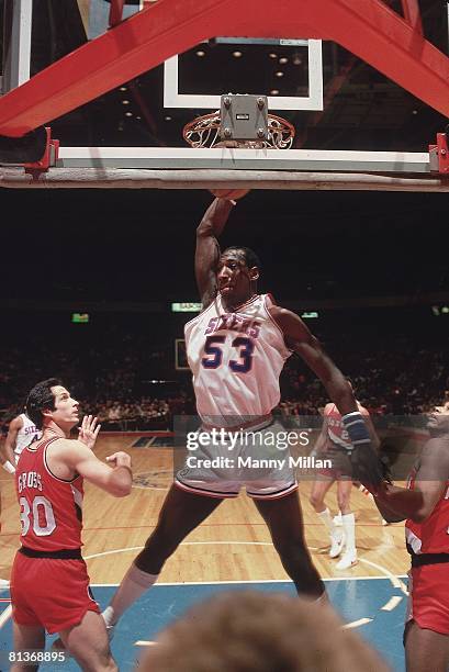 Basketball: Philadelphia 76ers Darryl Dawkins in action, making dunk vs Portland Trail Blazers, Philadelphia, PA 1/16/1980