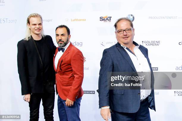 Wilson Gonzalez Ochsenkecht, Adnan Maral and Juergen Tarach attend the summer party 2017 of the German Producers Alliance on July 12, 2017 in Berlin,...