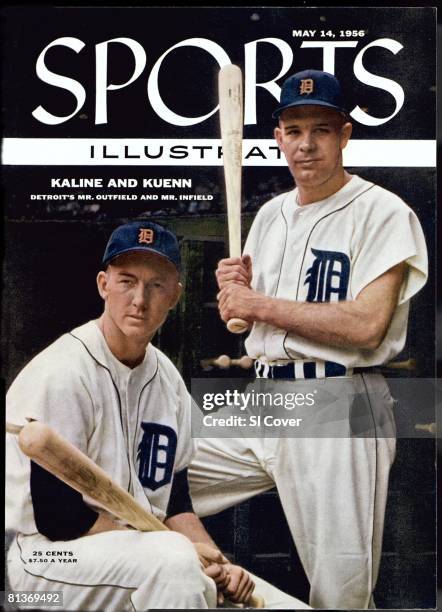 May 14, 1956 Sports Illustrated via Getty Images Cover, Baseball: Portrait of Detroit Tigers Al Kaline and Harvey Kuenn before game vs Chicago White...