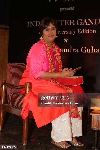 Indian journalist Barkha Dutt during the launch of the 10th anniversary edition of a book, "India After Gandhi" written down by historian and author...