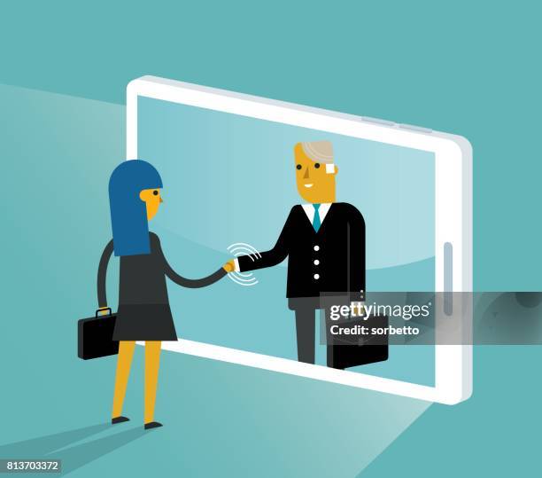 communication - businesswoman - virtual event stock illustrations