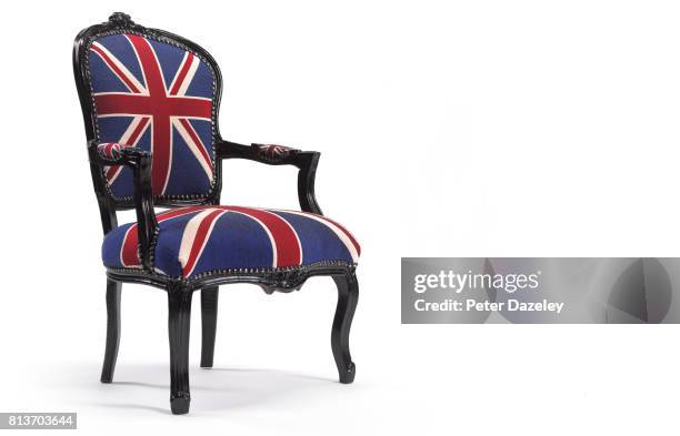 union jack chair landscape - union jack white background stock pictures, royalty-free photos & images