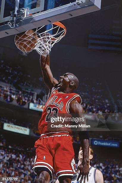 Basketball: finals, Chicago Bulls Michael Jordan in action, making dunk vs Utah Jazz, Salt Lake City, UT 6/5/1998