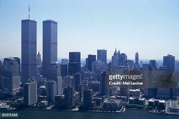 Skyline: Scenic view of World Trade Center towers and Manhattan skyline, New York, NY 6/5/1998